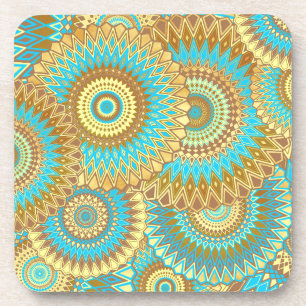 Dessous-de-verre Mandala superposé bleu marron or