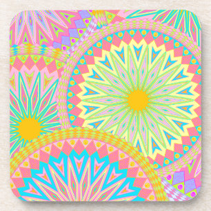 Dessous-de-verre Mandala superposé rose bleu jaune menthe violet