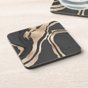 Dessous-de-verre Marbre Abstrait peint en or noir moderne