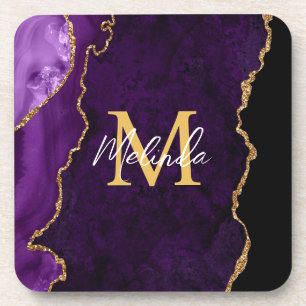Dessous-de-verre Marbre Agate Violet et Or