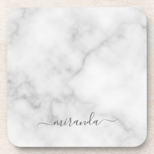Dessous-de-verre Marbre blanc de nom personnalisé de script modern
