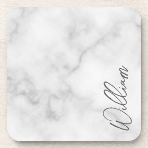 Dessous-de-verre Marbre blanc Modern Script Nom personnalisé