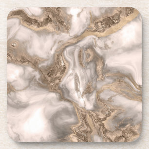 Dessous-de-verre Marbre liquide - perle et or
