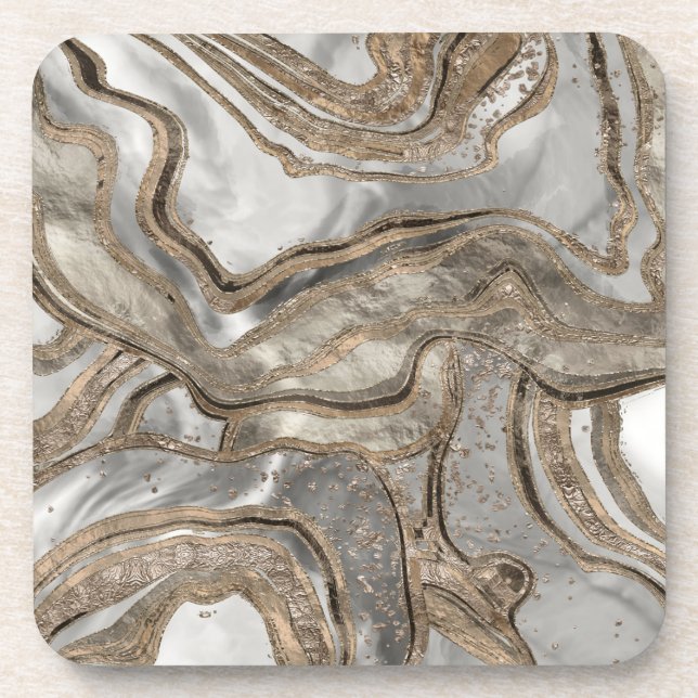 Dessous-de-verre Marbre liquide - perle et or (Devant)