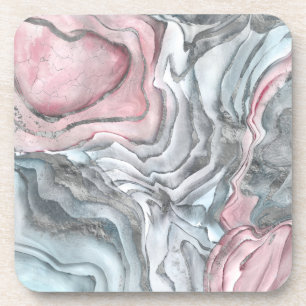 Dessous-de-verre Marbre rose noir - rose pastel et argent