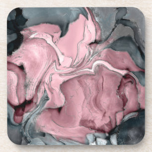 Dessous-de-verre Marbre rose noir - rose pastel, gris et argent