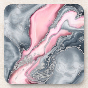 Dessous-de-verre Marbre rose noir - rose pastel, gris et argent