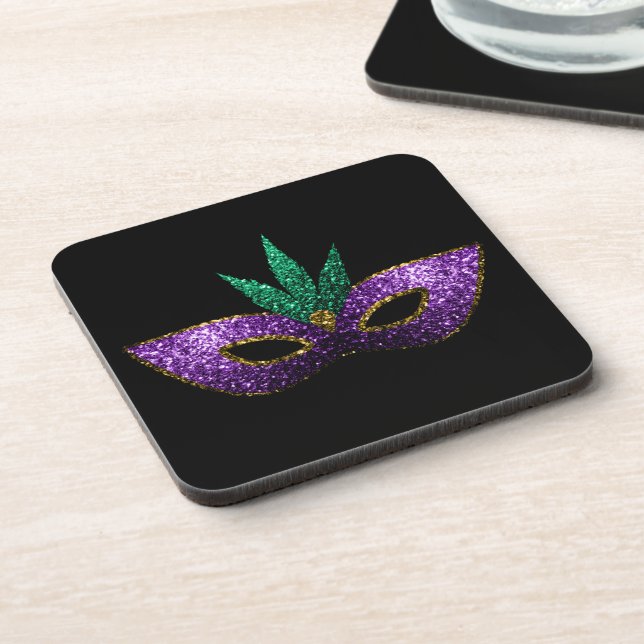 Dessous-de-verre Mardi Gras Masque violet vert or étincelles noir (Côté gauche)