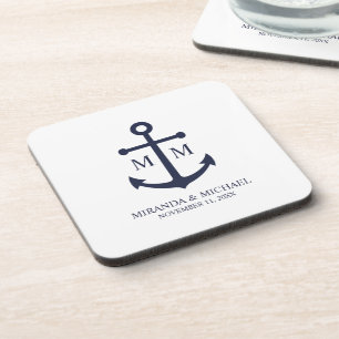 Dessous-de-verre Mariage Ancre bleu marine