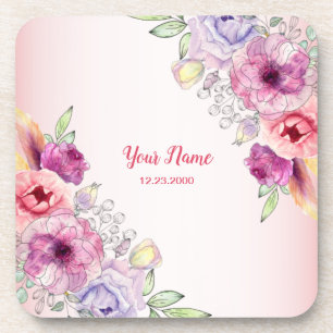 Dessous-de-verre Mariage aquarelle dorée florale pêche colorée