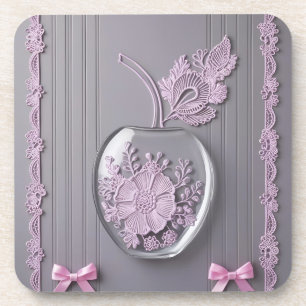 Dessous-de-verre Mariage cadeau rose et gris verre Floral AI art
