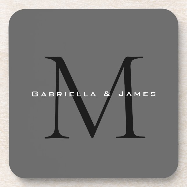 Dessous-de-verre Mariage de calligraphie gris-noir monogramme (Devant)