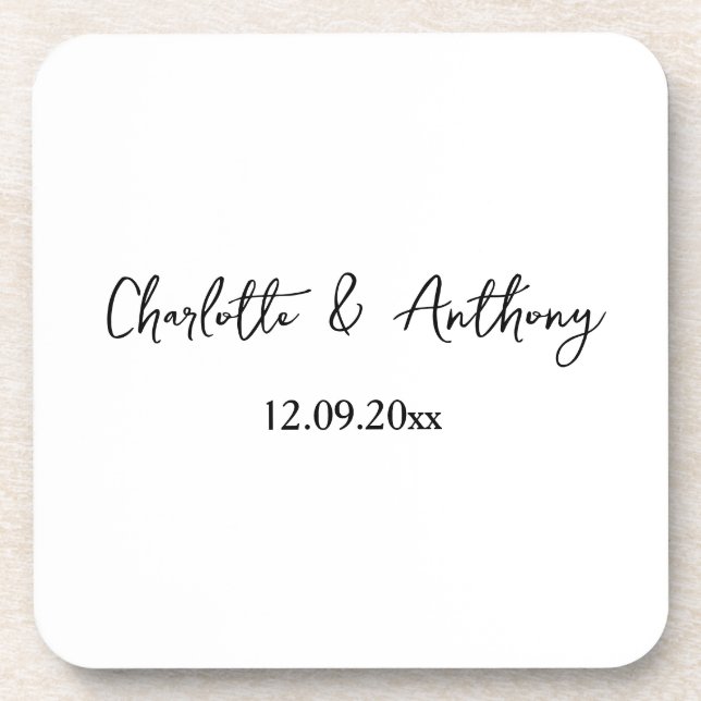 Dessous-de-verre Mariage Élégant Script Creative Black White (Devant)