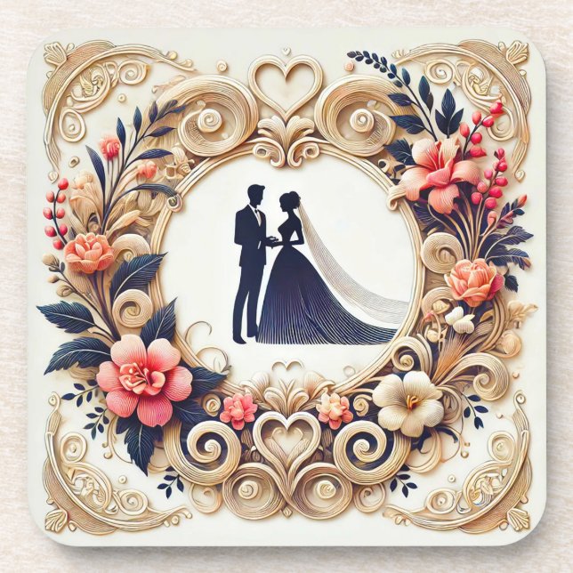 Dessous-de-verre Mariage Élégant Silhouette Encadrée (Devant)