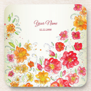 Dessous-de-verre Mariage Fête Florale Rose Jaune Rouge Coloré