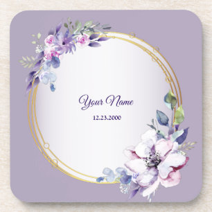 Dessous-de-verre Mariage Fleurie Rose Violet Aquarelle Dorée