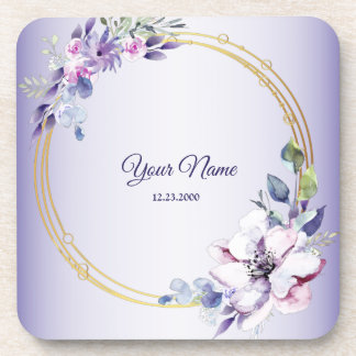 Dessous-de-verre Mariage Géométrique Floral Aquarelle Doré Violet