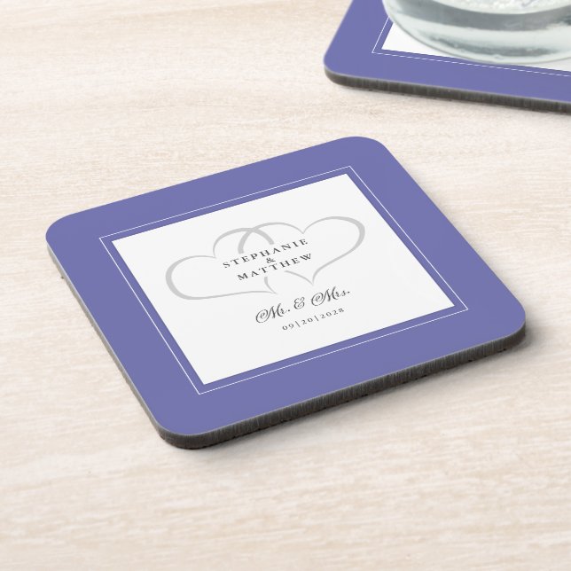 Dessous-de-verre Mariage Mr & Mrs Periwinkle Blue Elegant Hearts (Côté gauche)