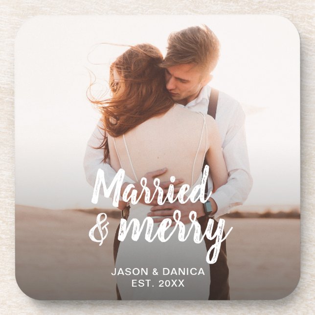 Dessous-de-verre Marié & Joyeux Mariage Merci Noël Photo (Devant)