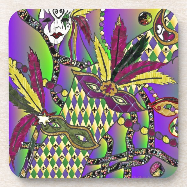 Dessous-de-verre Masques de plumes de mardi gras psychédélique (Devant)