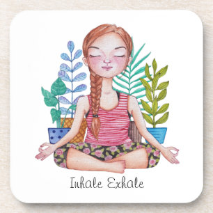 Dessous-de-verre Méditer la fille avec les Plantes