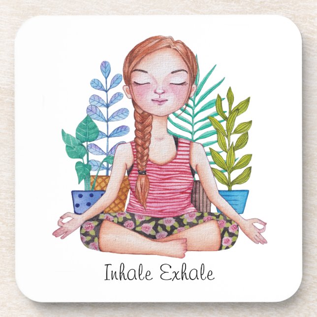 Dessous-de-verre Méditer la fille avec les Plantes (Devant)