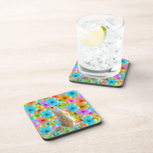 Dessous-de-verre Meerkat Et Fleurs Multicolores,