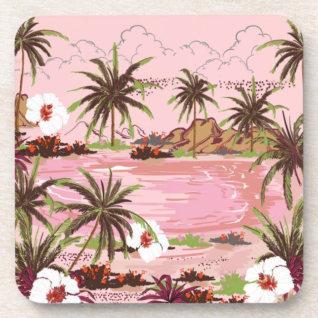 Dessous-de-verre Mer rose Tropical Isle Palms et Plastique Plante (Devant)