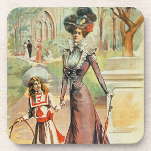 Dessous-de-verre Mère et fille sur une promenade (litho de couleur