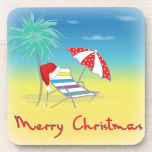 Dessous-de-verre Merry Christmas, Santa Hat, Palm Tree, Beach