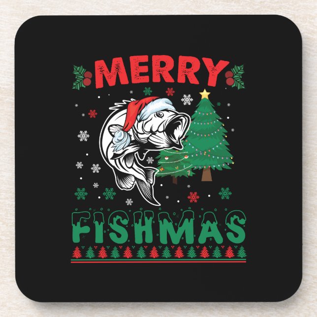 Dessous-de-verre Merry Fishmas Pêche Papa Pêcheur Pêcheur Noël (Devant)