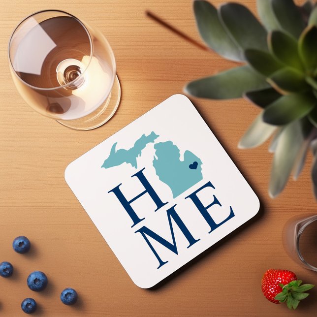 Dessous-de-verre Michigan Accueil Aqua Navy Blue Custom City Heart (Créateur téléchargé)