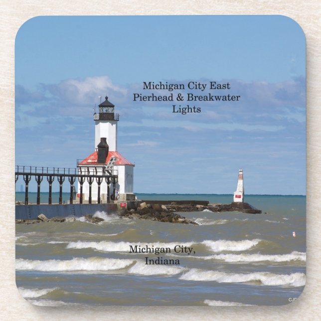 Dessous-de-verre Michigan City East Pier & Bkw Lights 6 dessous de  (Devant)