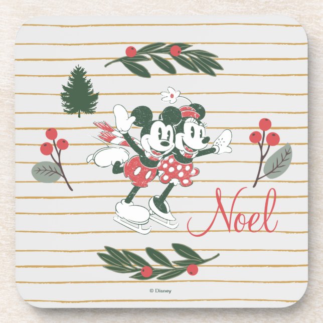 Dessous-de-verre Mickey & Minnie | Noel de patinage de Noël (Devant)