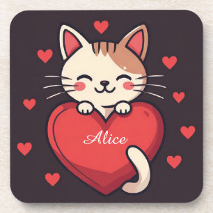 Dessous-de-verre Mignon Chat Blanc avec Design de Kawaii Kitty Love