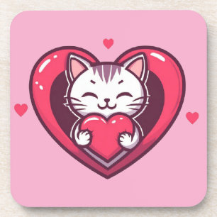 Dessous-de-verre Mignon Chat Blanc avec Design Kawaii Kitty Love