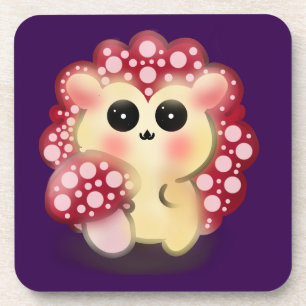 Dessous-de-verre Mignon Dessin de Champignon Rouge Kawaii Hérisson