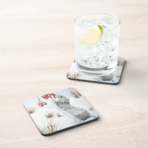 Dessous-de-verre Mignonne champ neige scène hiver faune