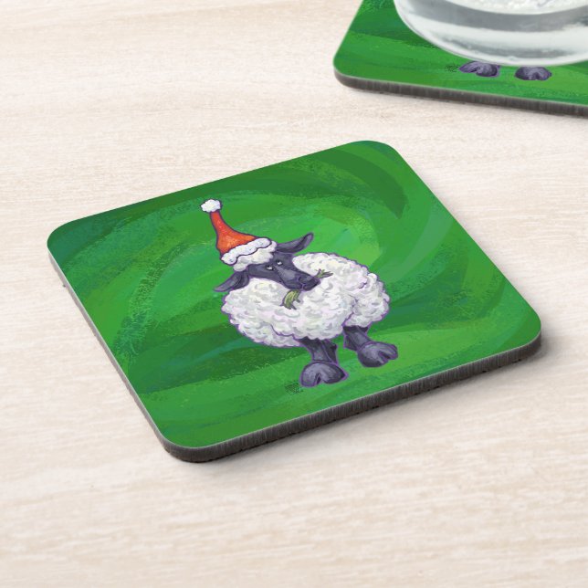 Dessous-de-verre Mignonne mouton à Santa Chapeau sur vert (Côté gauche)
