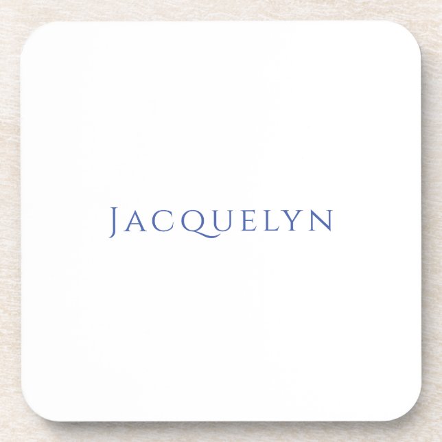 Dessous-de-verre Minimalist White Blue Plain Elegant Modern Name (Devant)