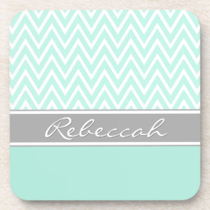 Dessous-de-verre Mint Green White Chevron Zigzag Motif Grey Nom