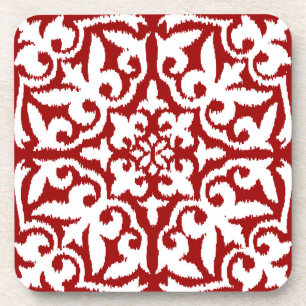 Dessous-de-verre Modèle damassé Ikat - Rouge foncé et blanc