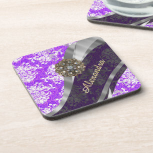 Dessous-de-verre Modèle personnalisé violet joli girly damask