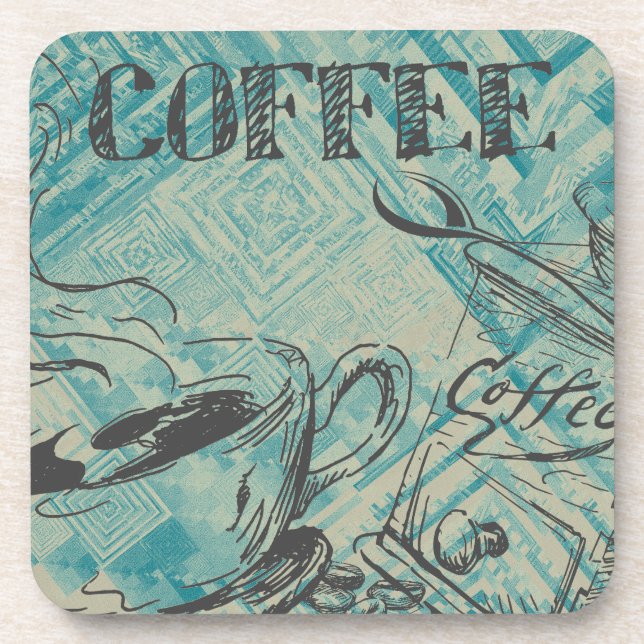 Dessous-de-verre Modern Coffee Art Sketch Blue (Devant)