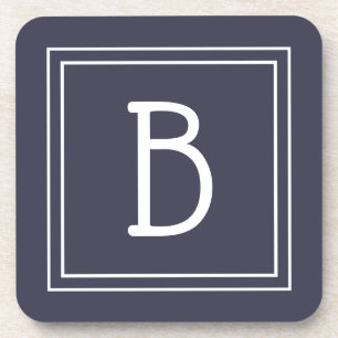 Dessous-de-verre Moderne Chic Monogramme Bleu foncé et blanc initia