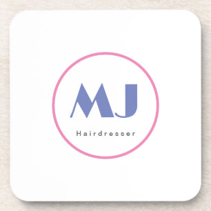 Dessous-de-verre Moderne et élégant Monogramme Bleu Coiffeur blanc