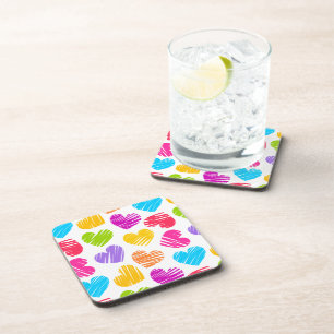 Dessous-de-verre Moderne et Fille Vibrant Doodled Hearts Motif