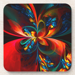 Dessous-de-verre Moderne Floral Abstrait Art Orange Bleu Motif #14