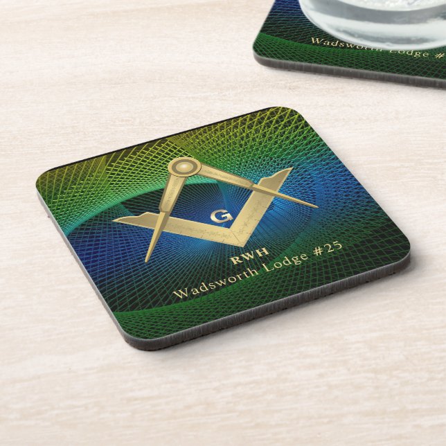 Dessous-de-verre Moderne Fractal Masonic Monogramme Boisson de Bois (Côté gauche)