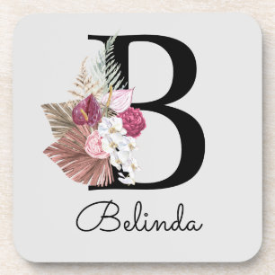 Dessous-de-verre Moderne Lettre B Initiale Rose Bohème Monogrammée